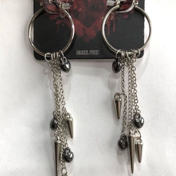 NICKEL FREE Silver Hoop Heart Multi-Chain Drop Earrings (a)48 - Picture 9 of 10